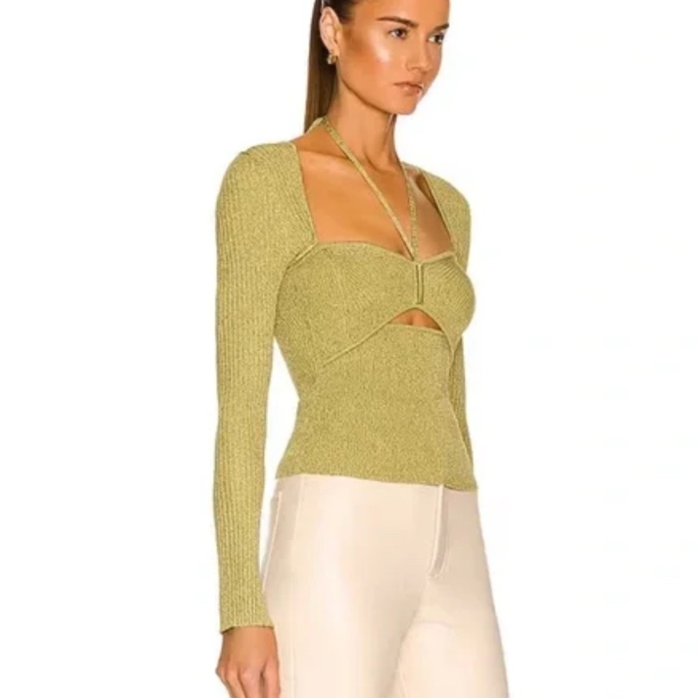 Jonathan Simkhai Green Alexia Top Fitted Long Sleeve